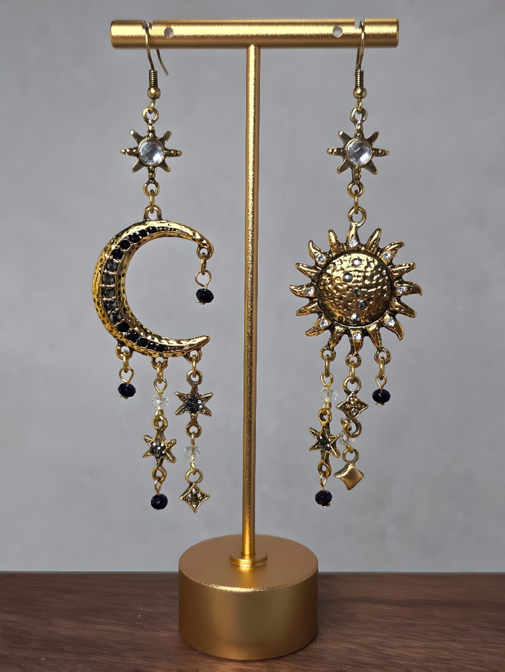 Cosmic Sun Moon Boho Dangle Earrings Statement Jewelry Celestial Vintage Gold